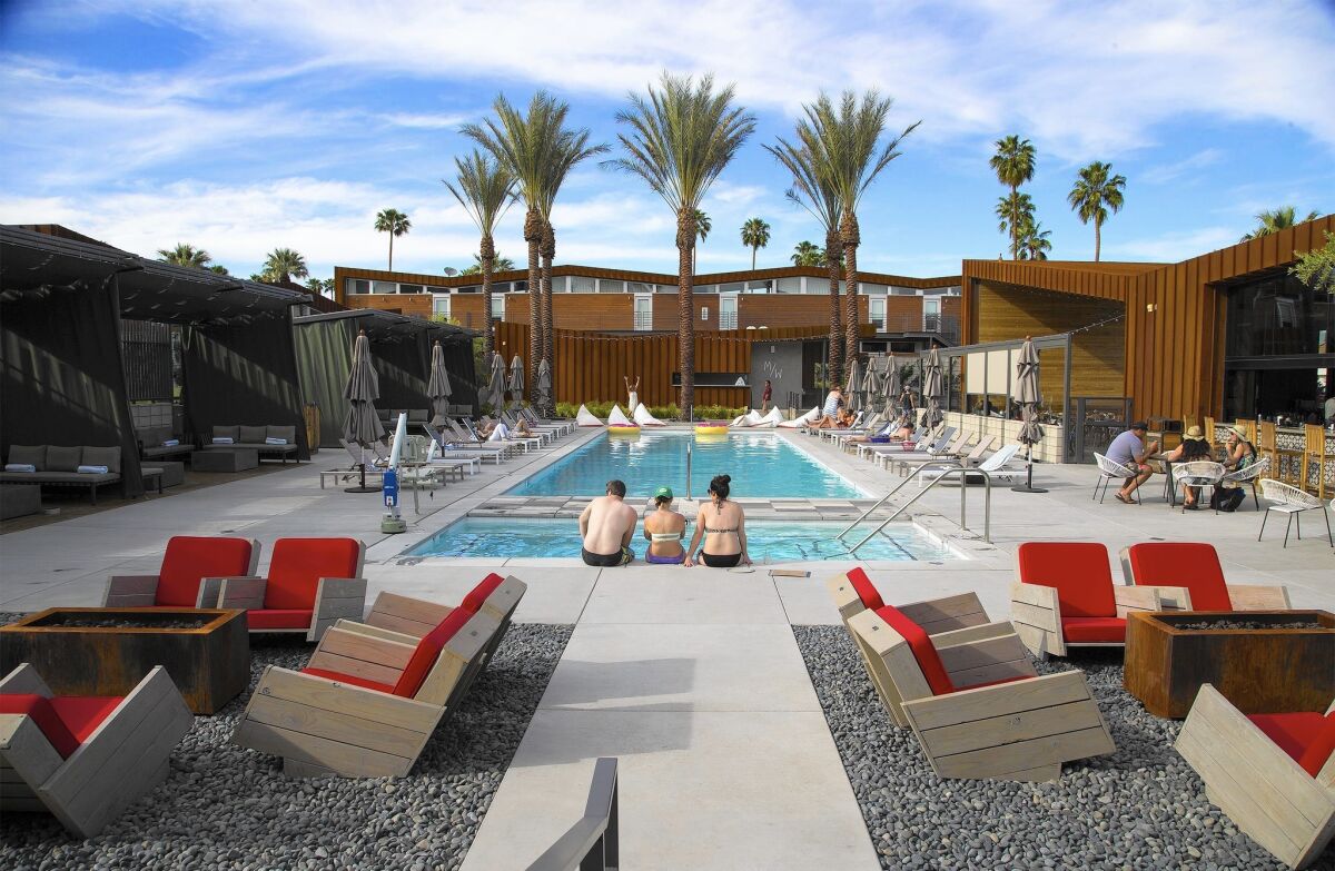 The Arrive hotel in Palm Springs has plenty of open, social spaces -- the pool area, for instance.