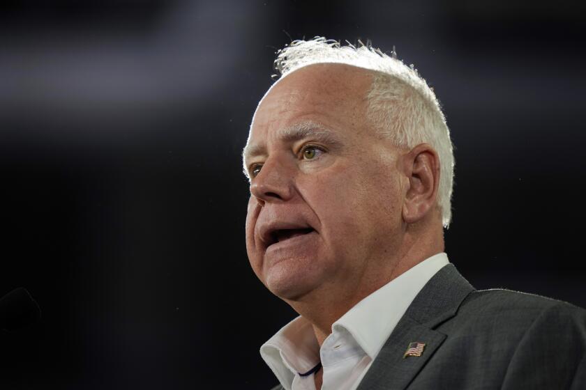 Democratic vice presidential candidate Minnesota Gov. Tim Walz speaks during a campaign event in York, Pa., Wednesday, Oct. 2, 2024. (AP Photo/Matt Rourke)