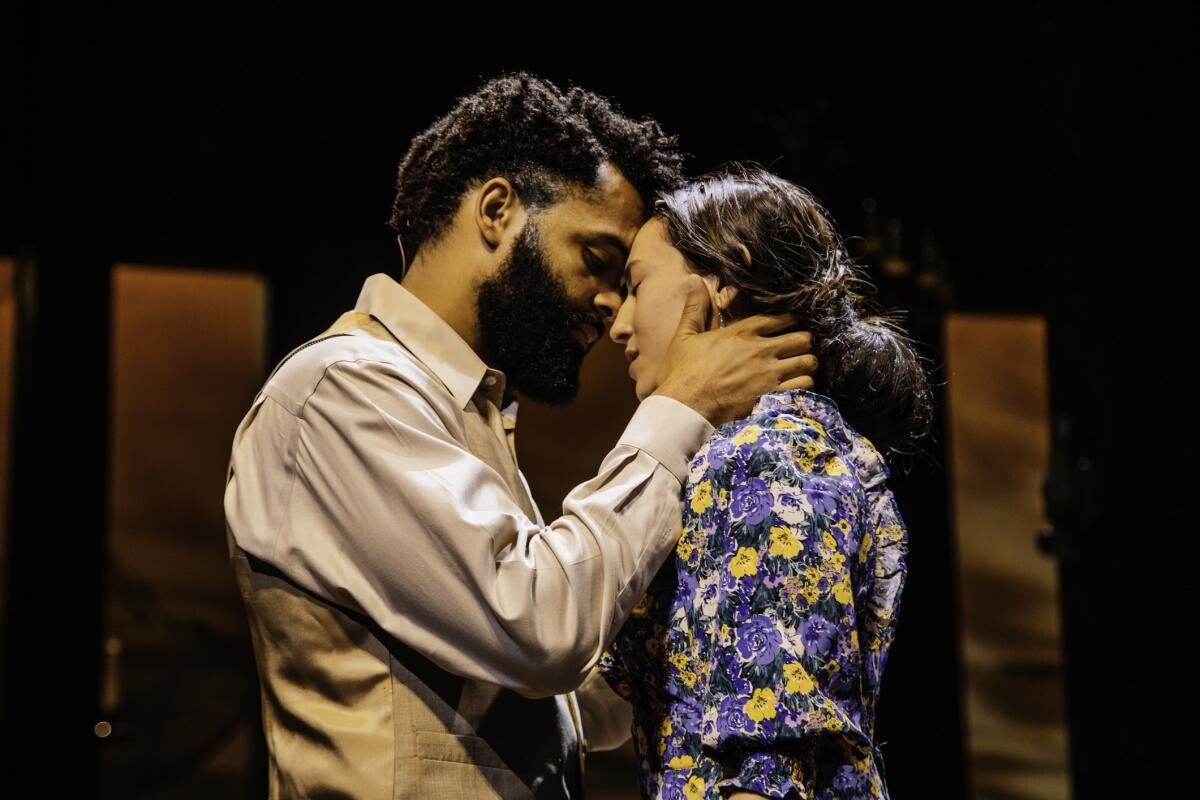 A man and a woman share a moment in "Uncle Vanya" at Pasadena Playhouse.