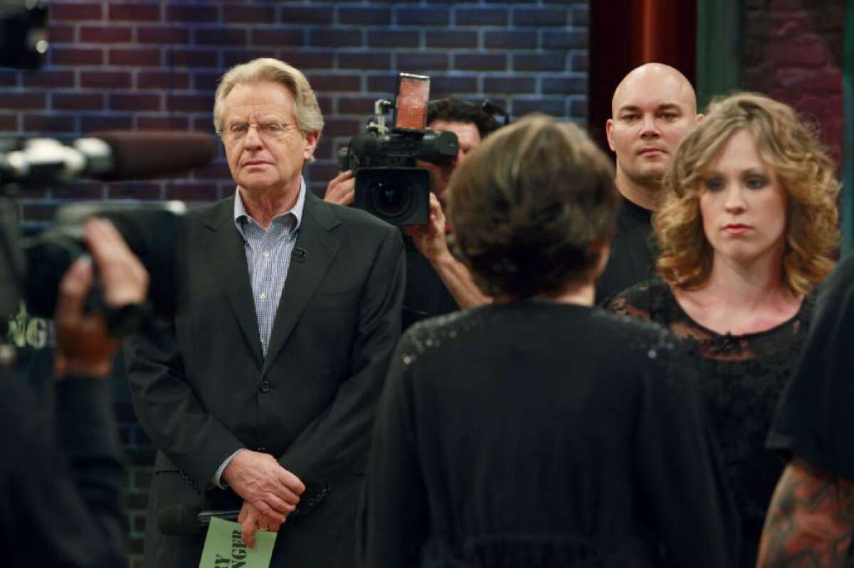 Former Cincinnati Mayor Jerry Springer, whose political career did not completely founder after authorities turned up a check he wrote to a prostitute. He went on to host a confrontation-themed TV show. Here, two women argue over a man, presumably not the former mayor.