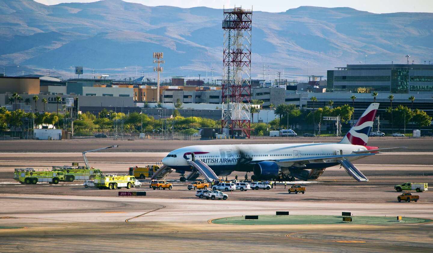 British Airways jet catches fire in Las Vegas