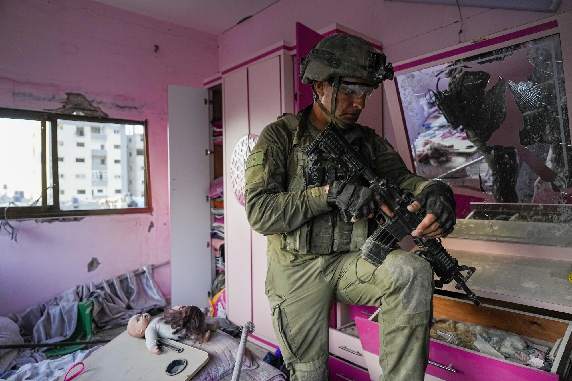 Israeli soldier inside an apartment in Gaza
