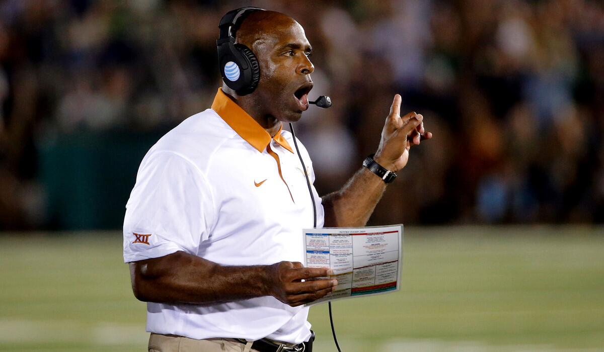 Texas Longhorns head coach Charlie Strong on the sidelines during the game against the Notre Dame Fighting Irish on Saturday.