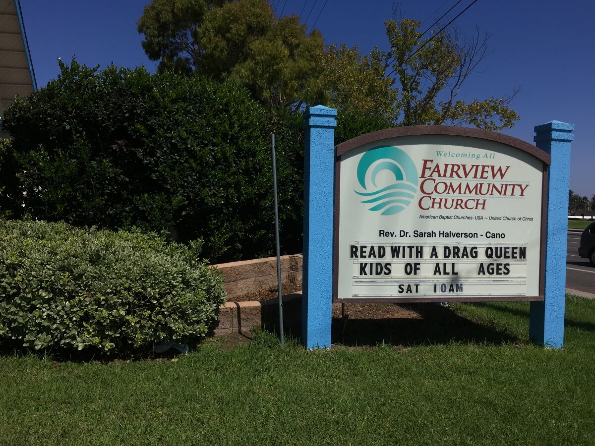 The marquee at Fairview Community Church advertises the story time.
