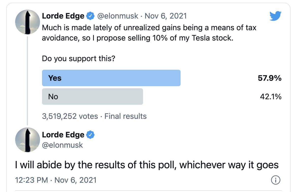 A tweet from Elon Musk.