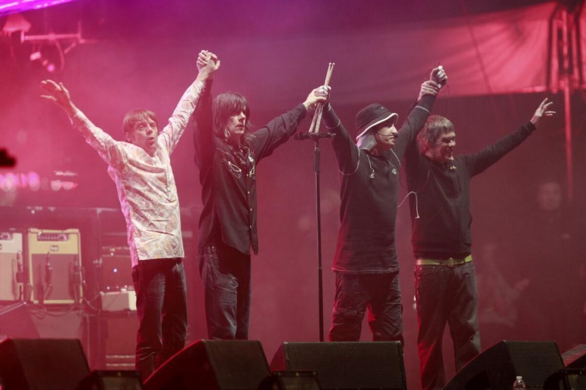 The Stone Roses take a bow at the end of their Coachella Weekend 2 set.