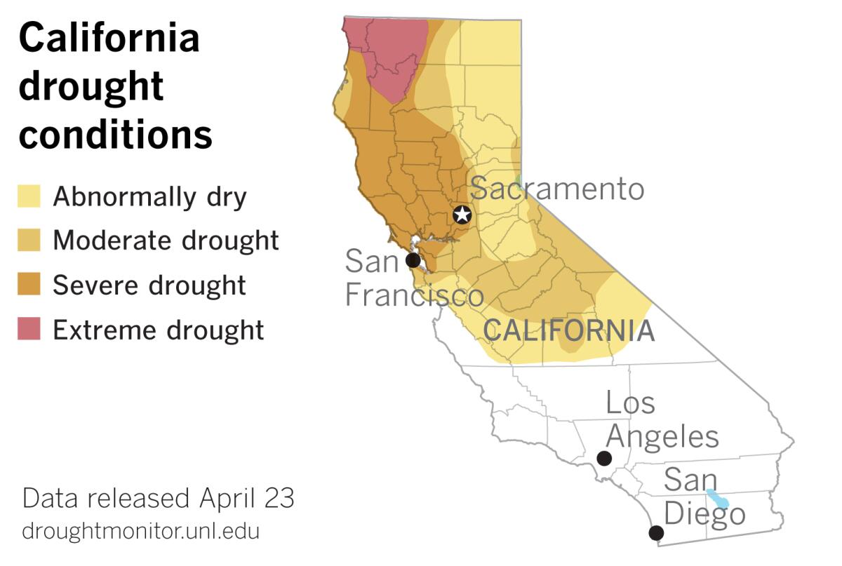 The latest U.S. Drought Monitor shows drought conditions worsening in Northern California.