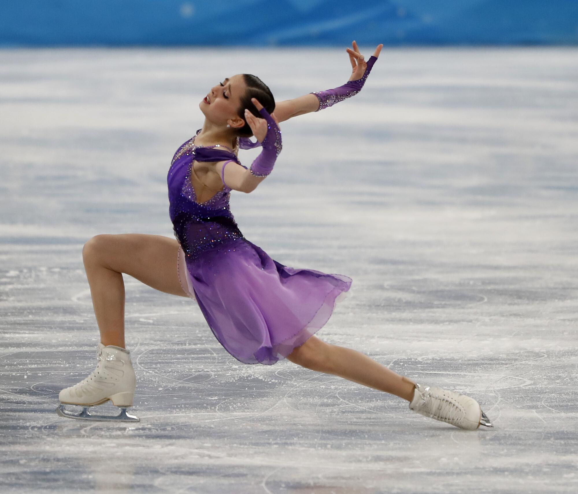 Russian figure skater Kamila Valieva competes in the women's short program Tuesday at the Winter Olympics.