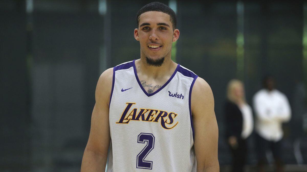 LiAngelo Ball participates in a pre-draft workout at the Lakers' facility in El Segundo on Tuesday.