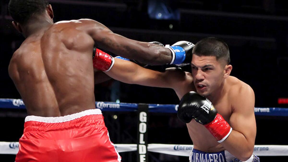 Randy Caballero, shown landing a punch during a bout at Staples Center in 2012, is unbeaten in 22 fights as a pro, mostly as a bantamweight.