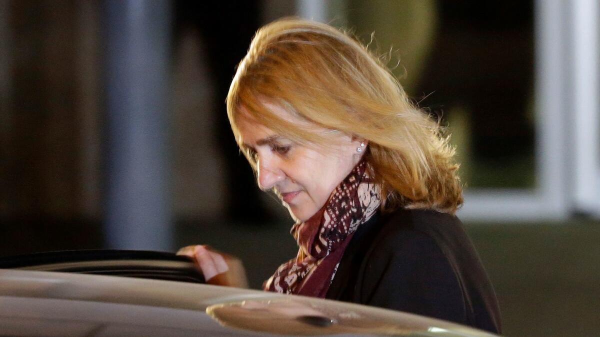 Spain's Princess Cristina leaves a courtroom during a corruption trial in Palma de Mallorca, Spain, in January 2016.