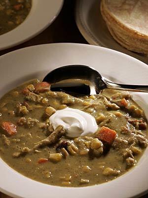 Creamy green chile and chicken stew.