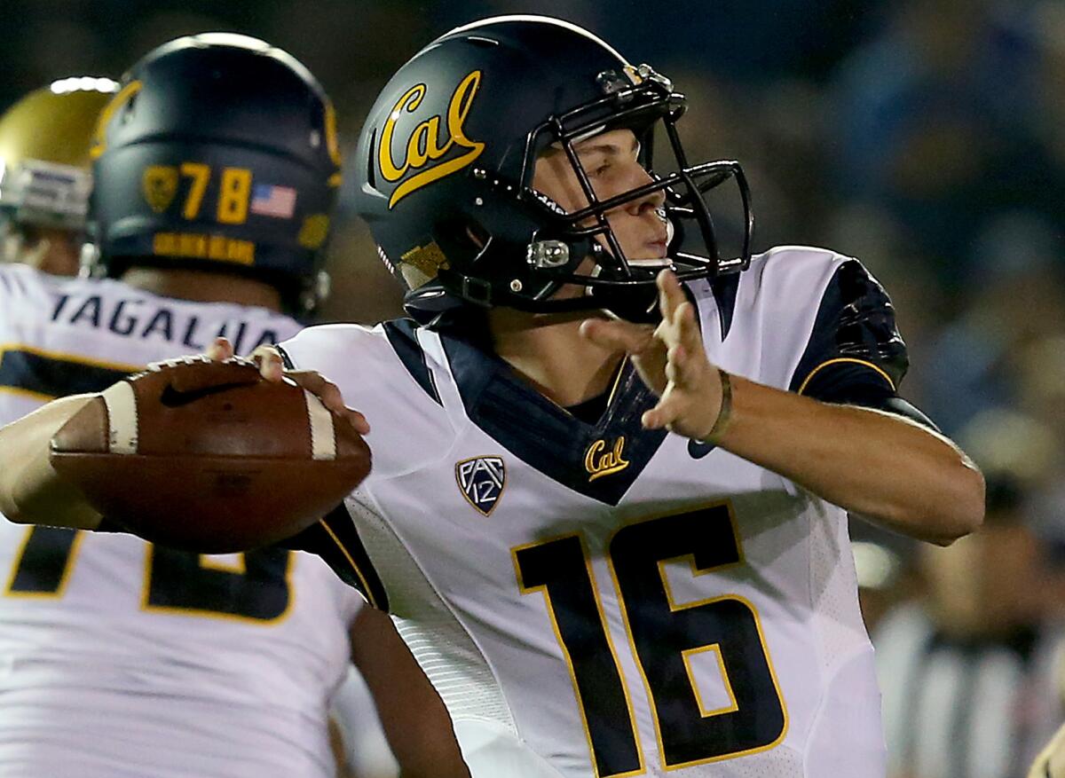 California quarterback Jared Goff throws a deep pass against UCLA on Oct. 12, 2013.