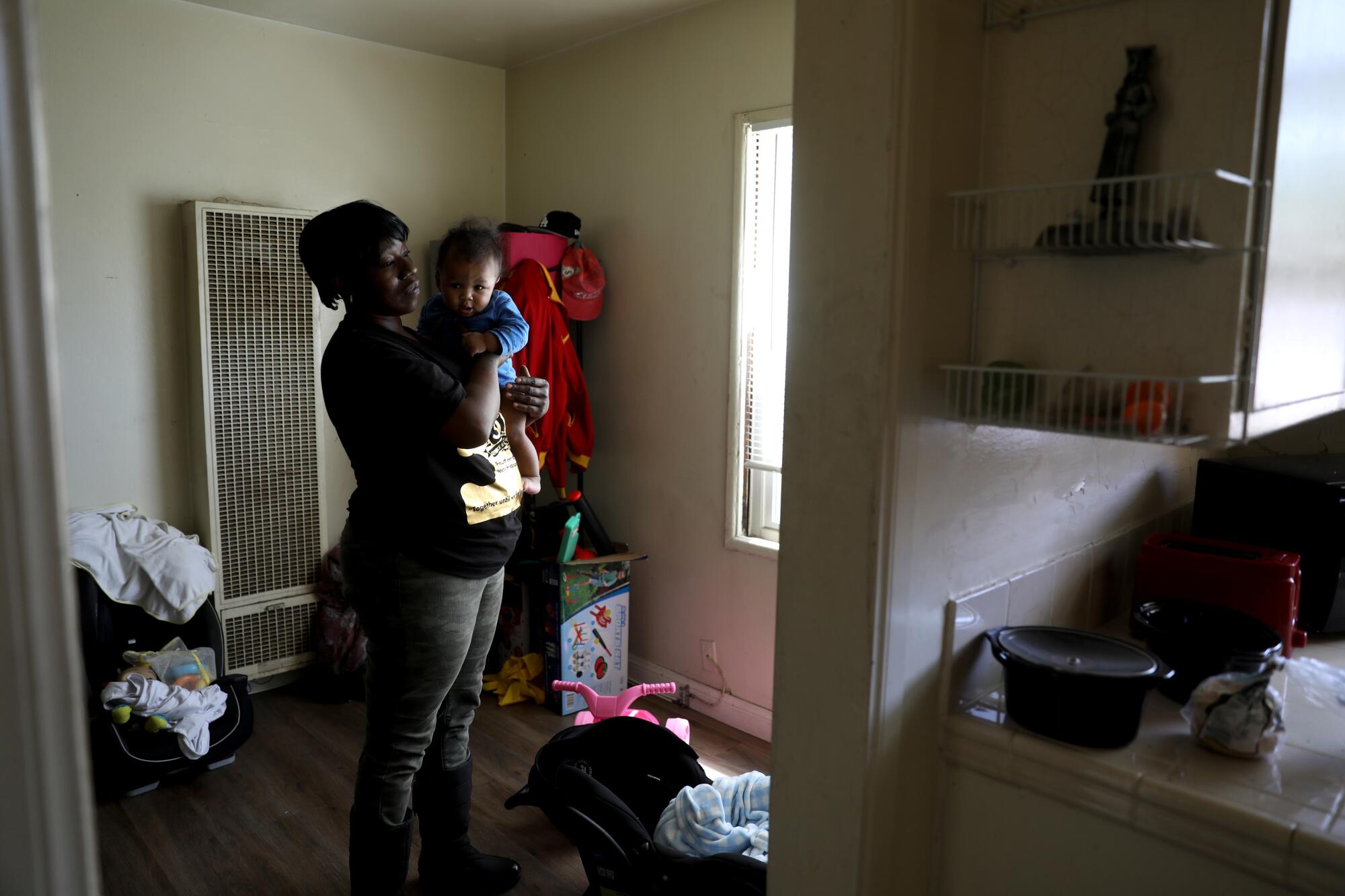FunGuy Mold Inspections | Mold and sewage plague South L.A. apartments even after inspections, tenants say Tamela Richardson with visiting grandson Loyal at the Chesapeake Apartments.