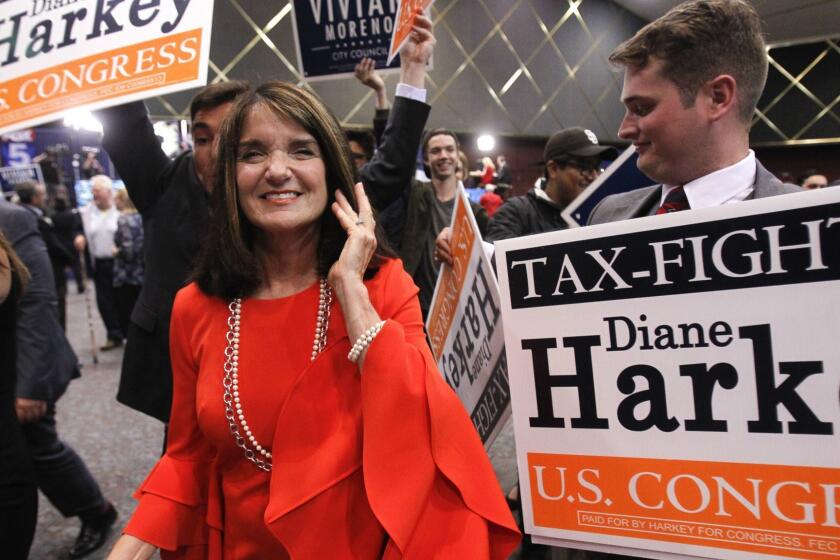 SAN DIEGO, June 5, 2018 | Diane Harkey, candidate for the 49th Congressional District, with her supporters in Golden Hall in San Diego on Tuesday. | Photo by Hayne Palmour IV/San Diego Union-Tribune/Mandatory Credit: HAYNE PALMOUR IV/SAN DIEGO UNION-TRIBUNE/ZUMA PRESS San Diego Union-Tribune Photo by Hayne Palmour IV copyright 2017