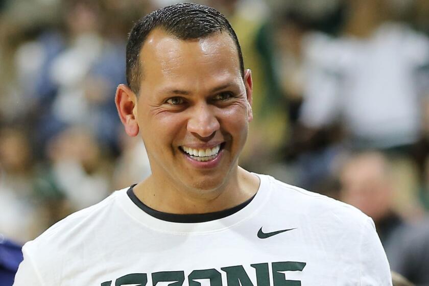 EAST LANSING, MI - JANUARY 19: Former Major League Baseball Player and current TV analyst and personality Alex Rodriguez smiles as he walks off the court after the game between the Michigan State Spartans and Indiana Hoosiers game at Breslin Center on January 19, 2018 in East Lansing, Michigan. (Photo by Rey Del Rio/Getty Images) ** OUTS - ELSENT, FPG, CM - OUTS * NM, PH, VA if sourced by CT, LA or MoD **