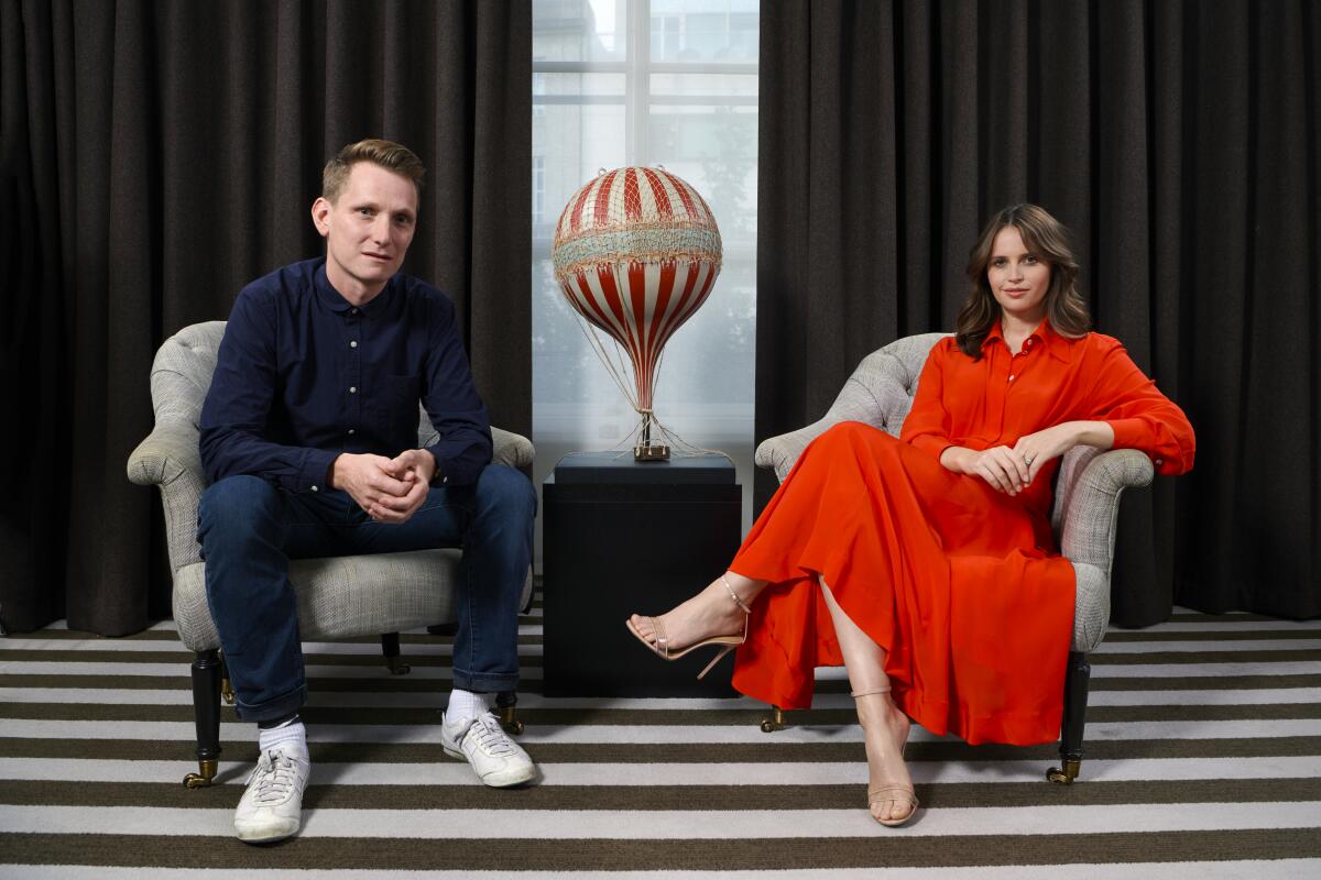 Tom Harper, director of “The Aeronauts,” and lead actress Felicity Jones.