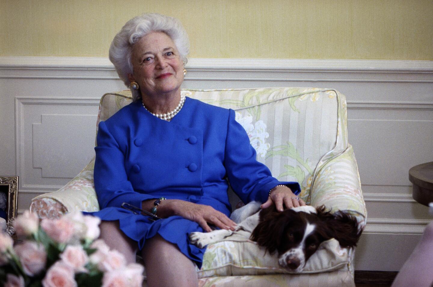 First lady Barbara Bush with Millie