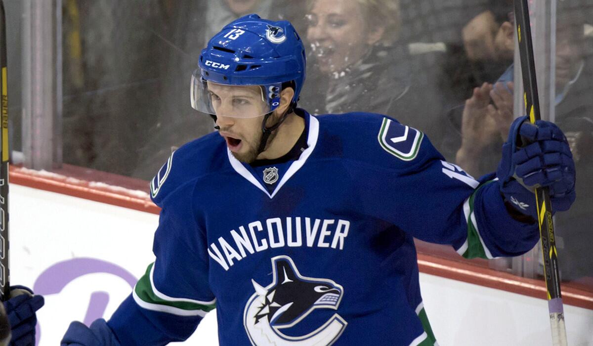 Canucks center Nick Bonino celebrates after scoring against the Washington Capitals during a game in Vancouver last month.