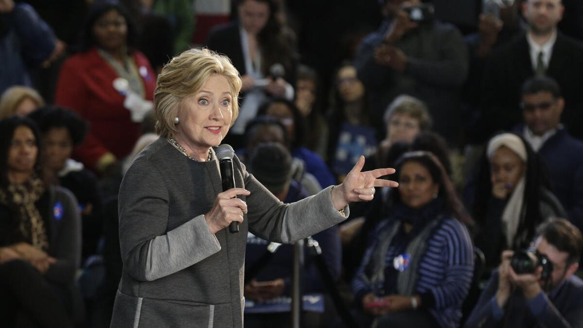 Hillary Clinton speaks to supporters in New York.