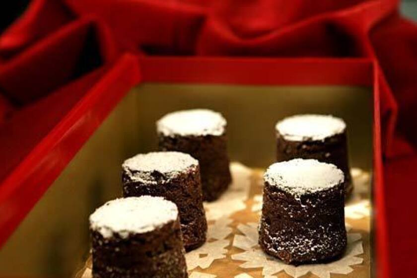 Chocolate bouchons have a texture that falls somewhere between a dense cake and denser brownie.