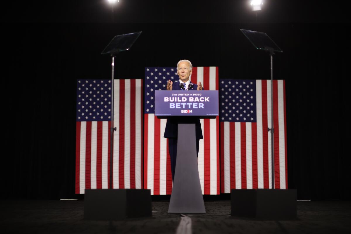 Candidate Joe Biden spoke of his campaign's 'Build Back Better' clean energy economic plan in 2020. 