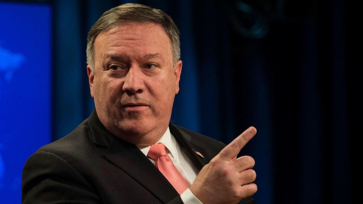 Secretary of State Michael R. Pompeo speaks at a news conference in Washington, D.C., on Wednesday.