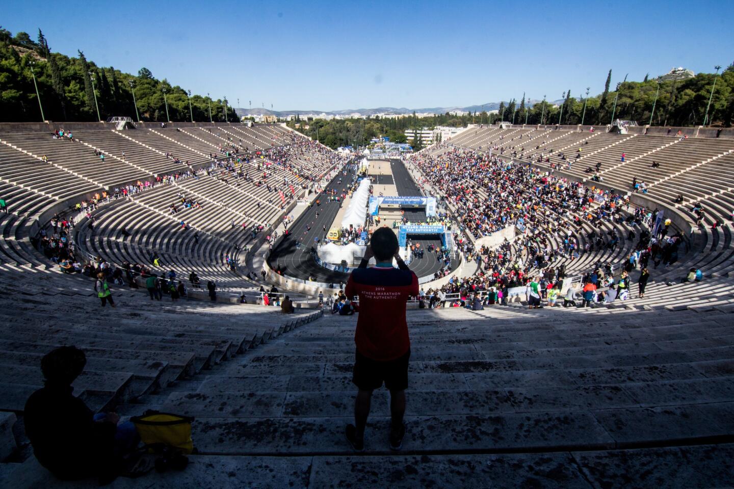 The marble Panathenaic Stadium, home to the first modern Olympic Games in 1896, marks the finish line for the Athens Marathon. The next installment of the race takes place Nov. 12.