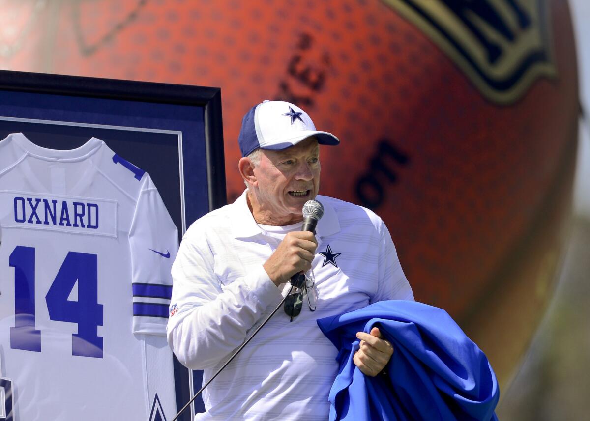 Dallas Cowboys owner Jerry Jones is seen at training camp in Oxnard, Calif., on July 26, 2014.