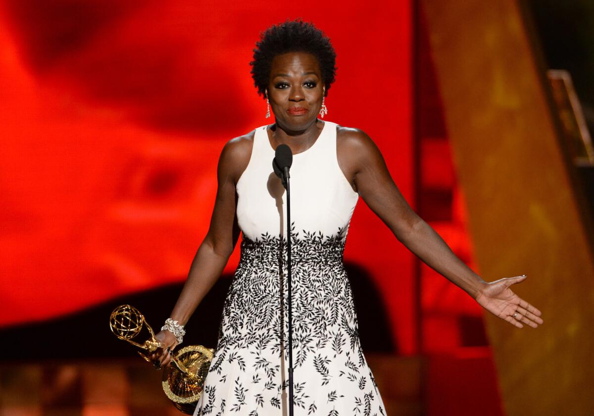 Viola Davis accepts the award for outstanding lead actress in a drama series for “How to Get Away With Murder” at the 67th Primetime Emmy Awards on Sept. 20, at the Microsoft Theater in Los Angeles.
