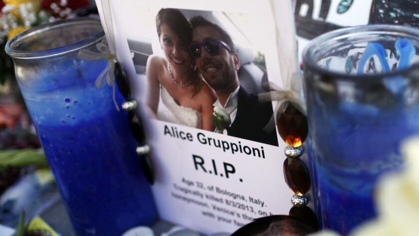 Alice Gruppioni, on her honeymoon from Italy, was killed and several people were injured when a driver plowed onto the Venice Beach boardwalk in 2013.