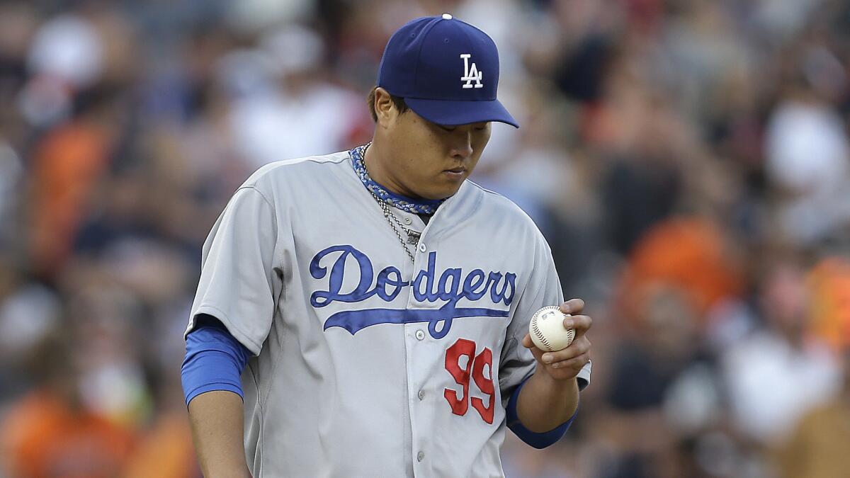 Dodgers starter Hyun-Jin Ryu struggled during the team's 14-5 road loss to the Detroit Tigers on Tuesday.