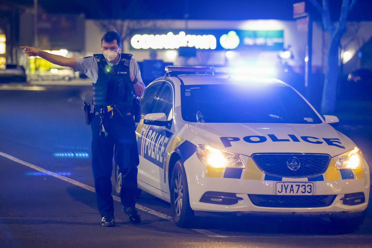 A police officer at a crime scene in New Zealand