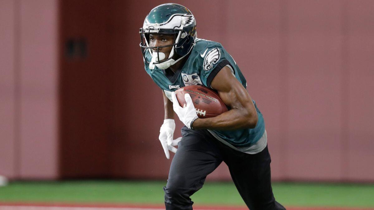 Philadelphia Eagles wide receiver Nelson Agholor (13) takes part in a practice on Wednesday in Minneapolis. Philadelphia will face the New England Patriots on Sunday in Super Bowl LII.