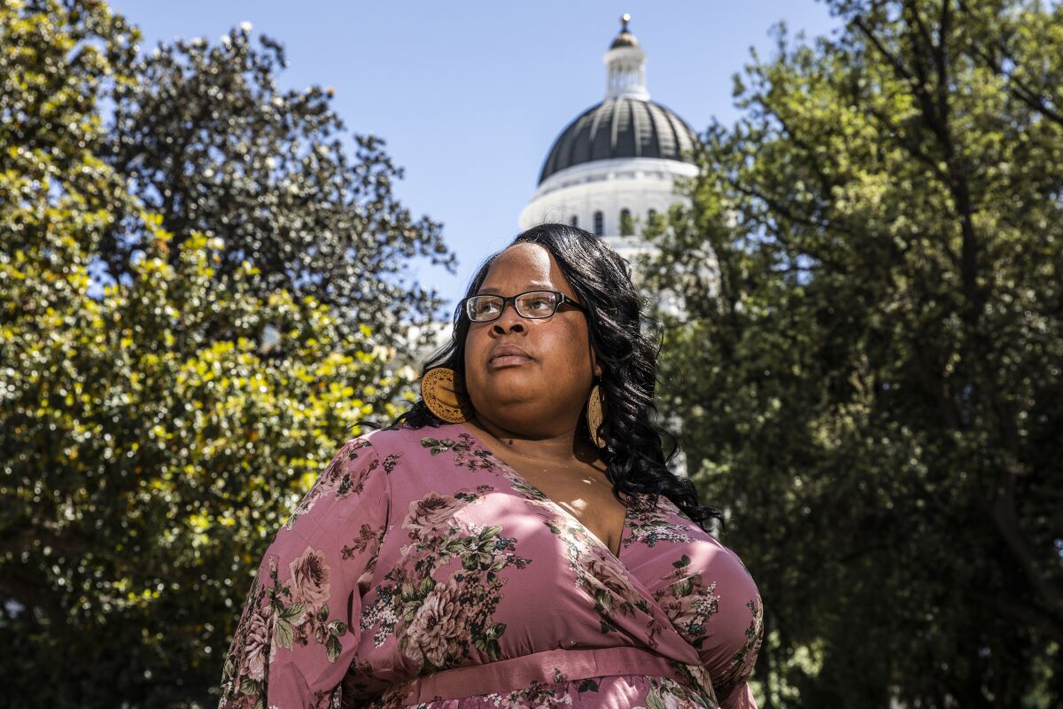 Kolieka Seigle, president of California Now, near the state Capitol