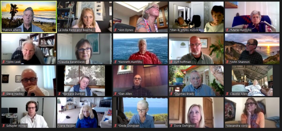 La Jolla Parks & Beaches members and others attend the March 22 board meeting online.