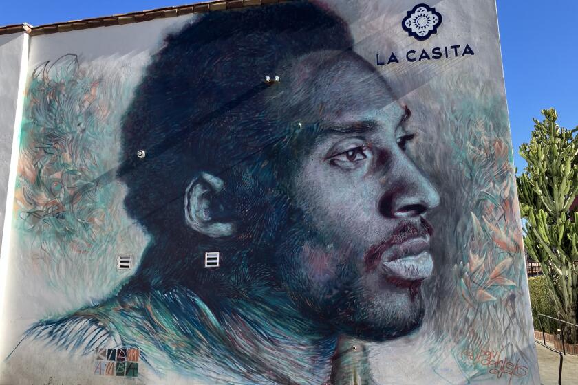 A mural honoring Kobe Bryant in the La Casita Building in downtown Los Angeles.