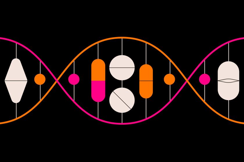 A strand of DNA made of pills and capsules.