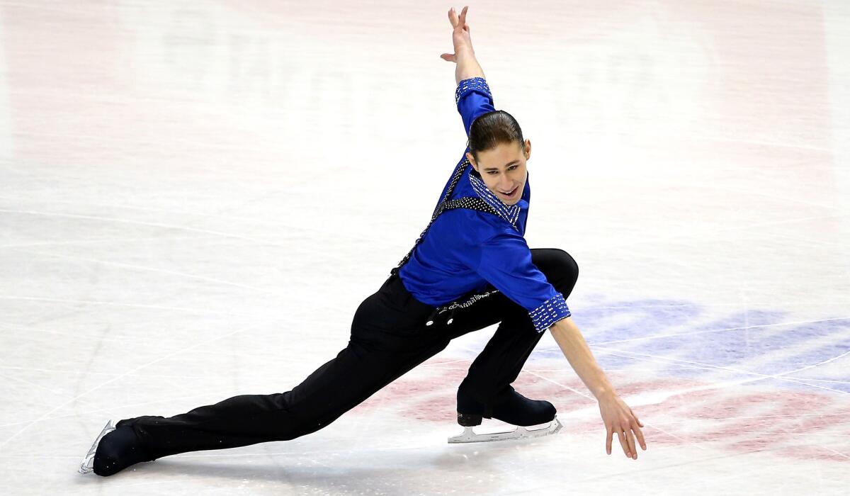 Jason Brown competes in the men's short program at the U.S. Figure Skating Championships on Friday night.