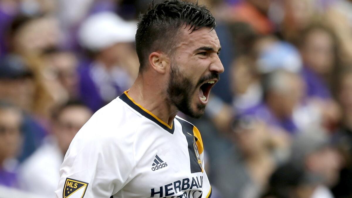 Romain Alessandrini, shown celebrating a goal earlier this season, scored against the Rapids on Saturday and assisted on another score.