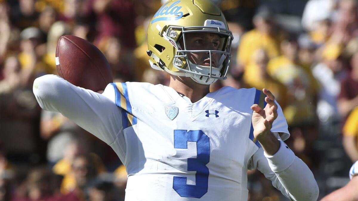 UCLA quarterback Wilton Speight throws a pass against Arizona State during the first half on Saturday.