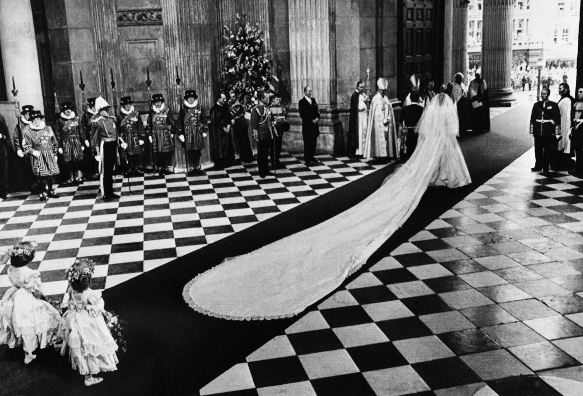 The Prince and Princess of Wales leave St. Paul's Cathedral after their wedding in London on July 29, 1981.