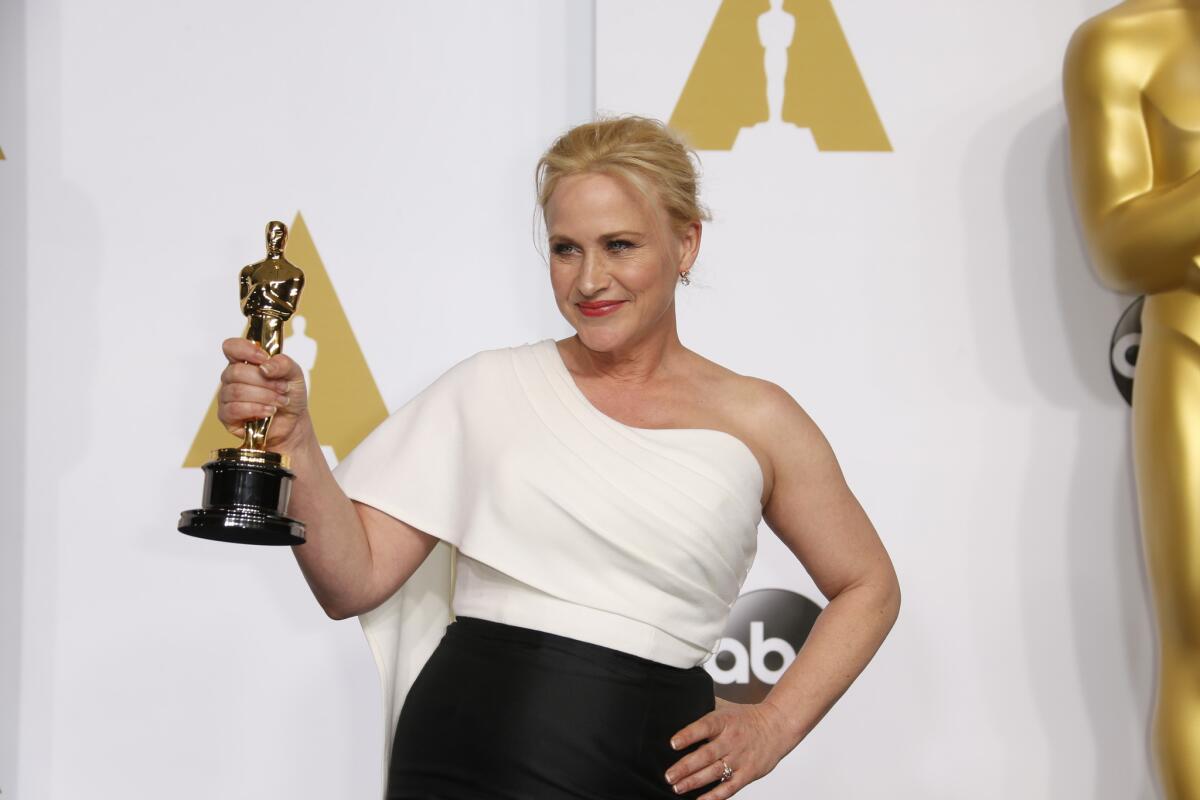 Patricia Arquette with her Oscar for supporting actress in "Boyhood."