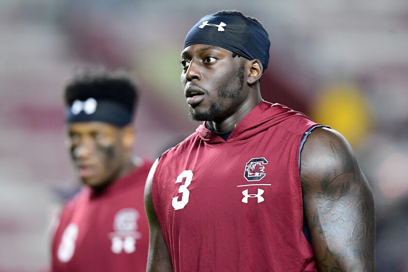 COLUMBIA, SOUTH CAROLINA - NOVEMBER 09: Javon Kinlaw #3 of the South Carolina Gamecocks warms up before their game against the Appalachian State Mountaineers at Williams-Brice Stadium on November 09, 2019 in Columbia, South Carolina. (Photo by Jacob Kupferman/Getty Images)