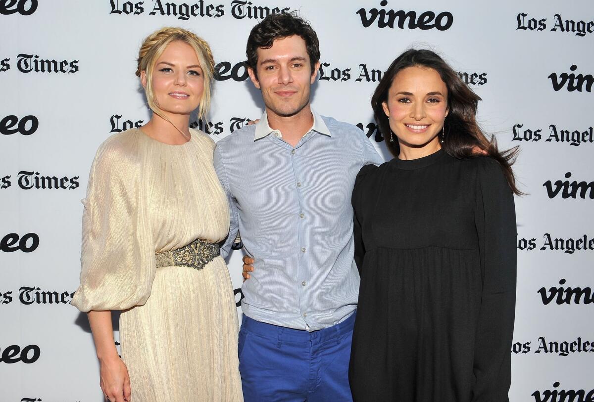 Actors Jennifer Morrison, left, Adam Brody and Mia Maestro arrive at the Los Angeles premiere of "Some Girl(s)."