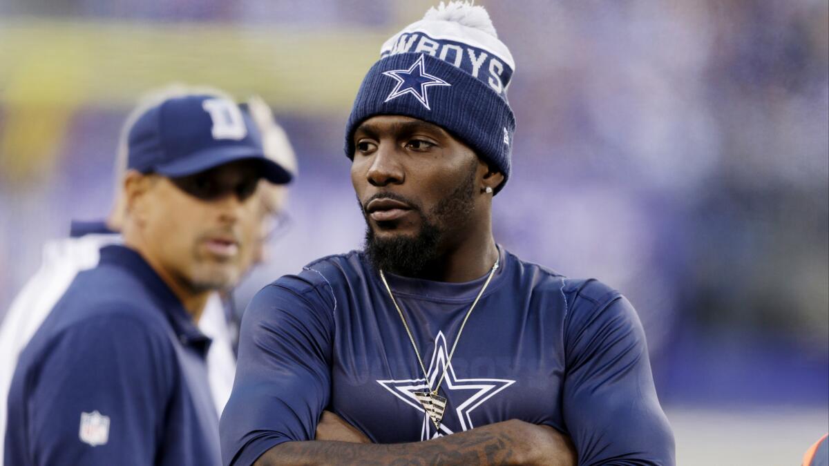 Cowboys wide receiver Dez Bryant strolls the sideline during the game against the Giants on Sunday.
