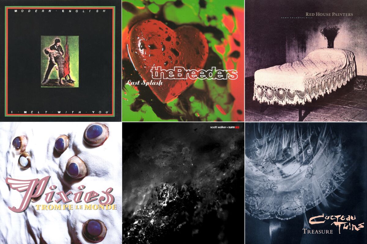 Vaughan Oliver created iconic album covers for artists including (clockwise from top left): Modern English, the Breeders, Red House Painters, Cocteau Twins, Scott Walker and the Pixies.