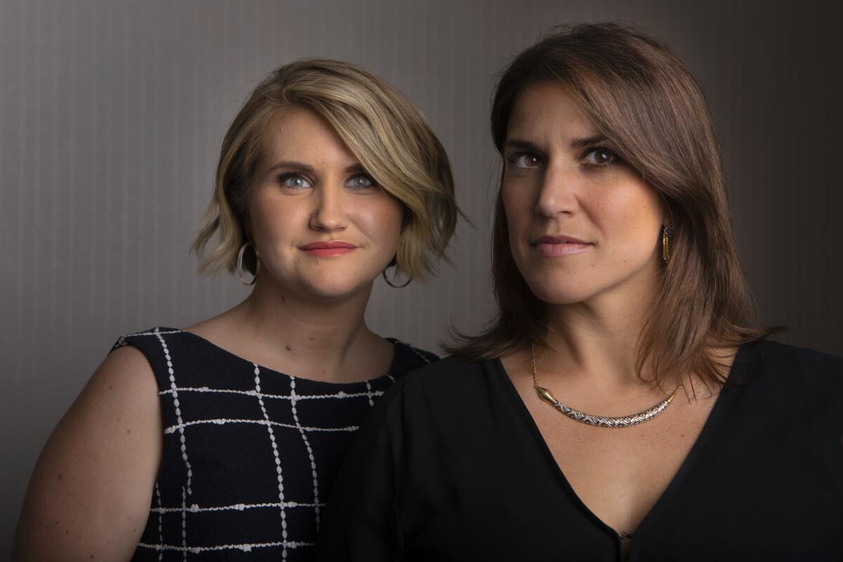 Actress Jillian Bell, left, with Brittany O'Neill, who inspired the new film "Brittany Runs a Marathon." Bell plays Brittany, an out-of-shape slacker who gets her life back on track by committing to run the famed New York City race.