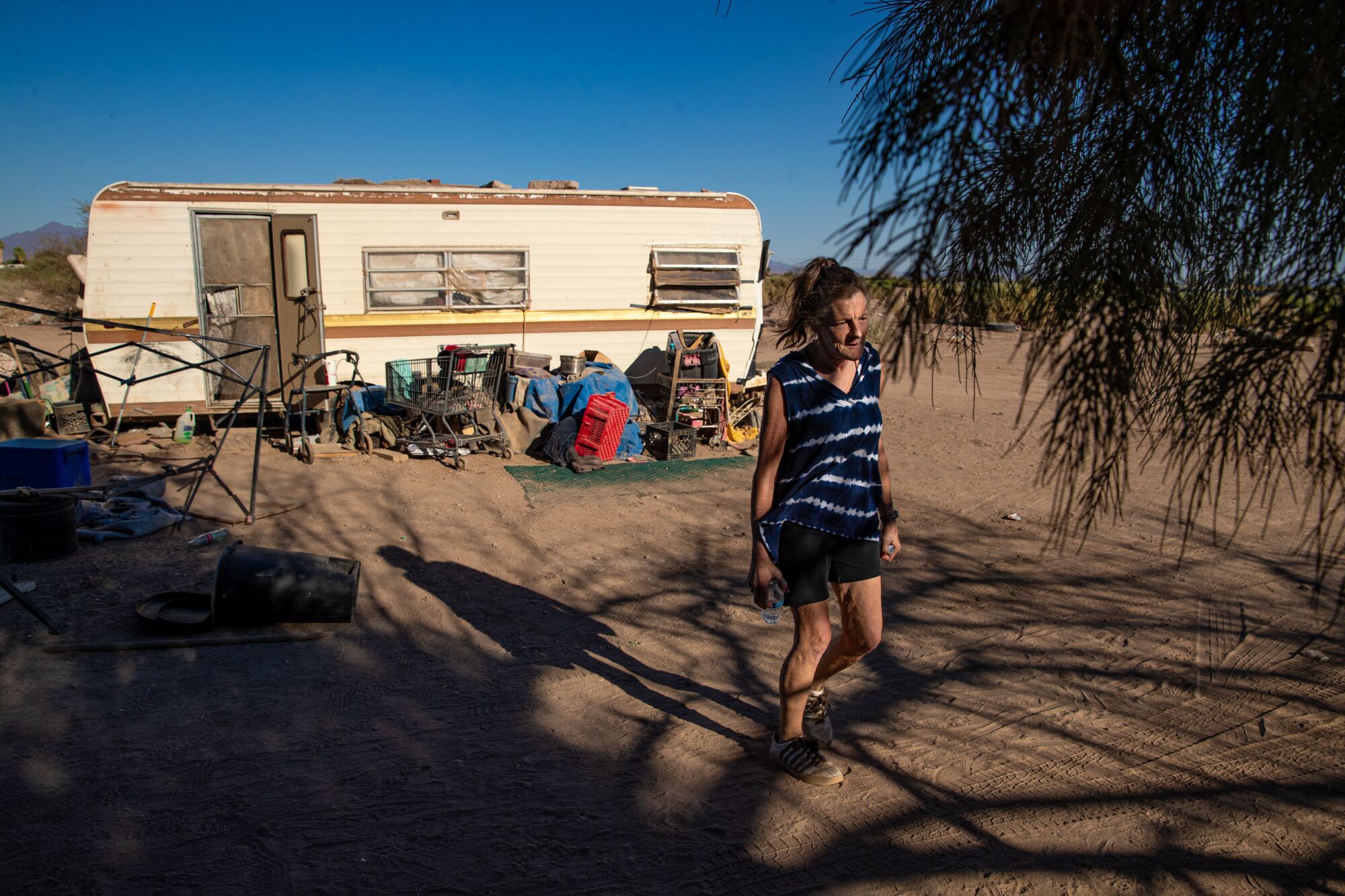 Abby Mitchell back at the homeless encampment in Blythe