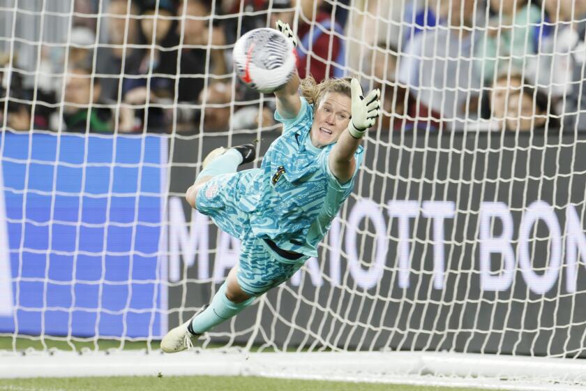 United States' Alyssa Naeher plays against Canada during a SheBelieves Cup.